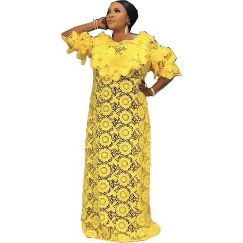 MCK Africa Lace Dress Gown Flower Plus Size Floral Solid Color Maxi Long Party Evening Formal Hollow Out Mesh Clothing