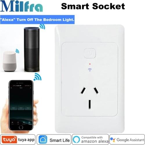 Milfra Wifi Smart Socket Neutral Wire Required Australia Power Outlet Voice Phone Control for Assistant Alexa Tuya Smart Life