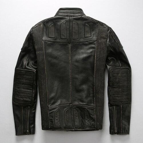 Mens Genuine Leather Jacket Retro Cowhide Motorcycle Jacket Mens Leather Coat