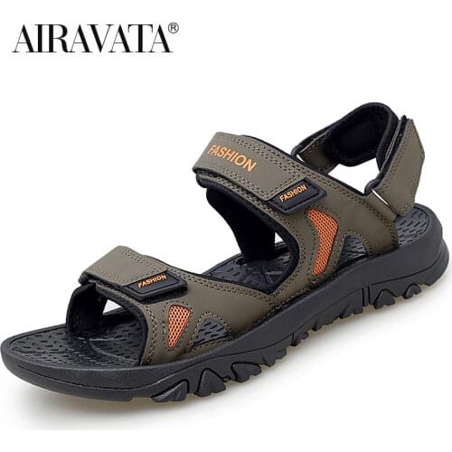 Mens Flat Sandals New Velcr Convenient Beach Walking Slippers Men Non-slip Wear-resistant Fashion Casual Shoes Size 48