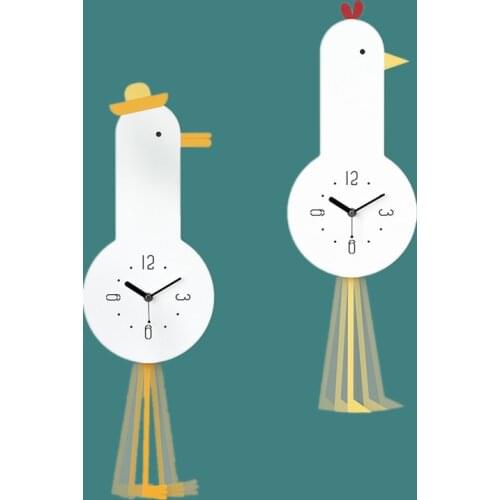 Nordic Minimalist Style Walking Chick Pendulum Wall Clock Creative Swing Wall Watch for Home Kid Room Nursery Loft Decorate Gift
