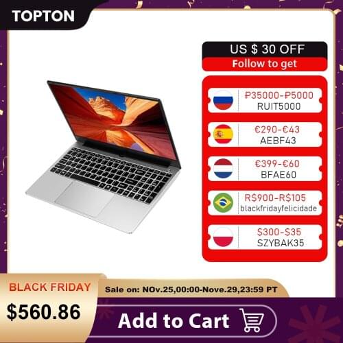Topton 15.6 inch Ultra Slim Laptop Core i7 10510U i5 10210U Win10 Metal Notebook Computer PC AC WiFi BT 4*USB Netbook AC WiFi