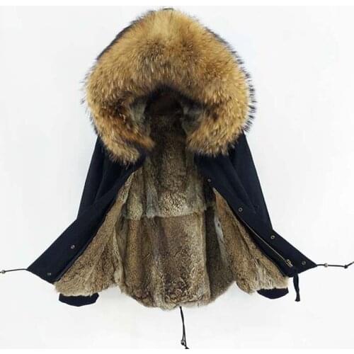 2021 new winter mens real fur parka rabbit fur liner with big raccoon fur collar fur jacket