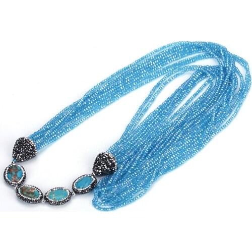 New Fashion Jewelry Women Acrylic Handmade Beaded Necklaces White Green Color Long Tassel Chain Necklaces