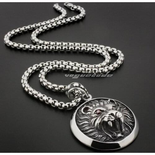 Huge Knight King Lion Pendant 316L Stainless Steel Mens Biker Rocker Punk Style 6T006 Steel Necklace 24 inches