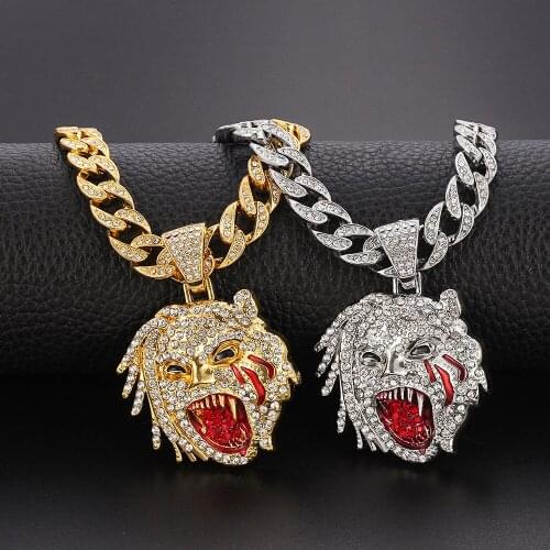 Necklace for Men Women Hip Hop Rapper Iced Out Bling Animal Pendant Necklace Miami Big Gold Cuban Chain Choker Jewelry Mens Gift