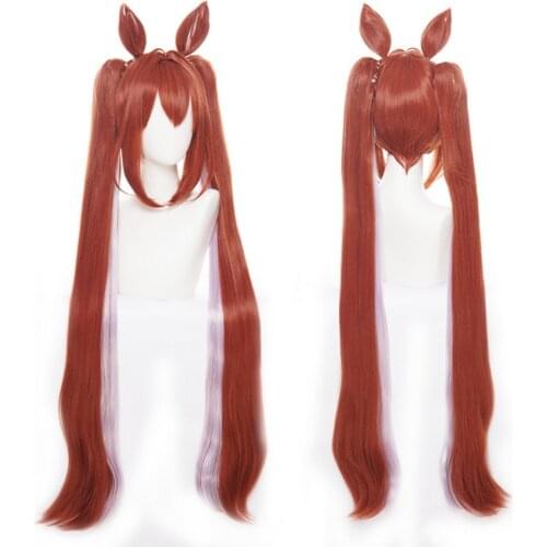 Anime 100cm Pretty Derby Daiwa Scarlet Cosplay Wig With Double Ponytails Ears Synthetic Hair Halloween Party Women Wigs Props