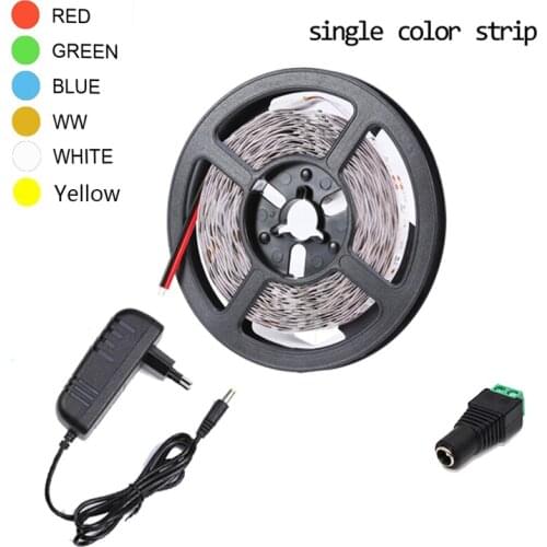 LED Strip Light Flexible Diode Ribbon Tape DC 12V 5M SMD 2835 RGB Not-Waterproof Power Remote Lighting 24Key +Adapter EU