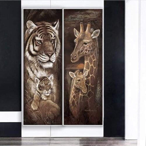 Tiger Giraffe Elephant Zebra Wall Art Canvas Print Animal Painting Posters And Prints Vintage Decor Wall Picture For Living Room