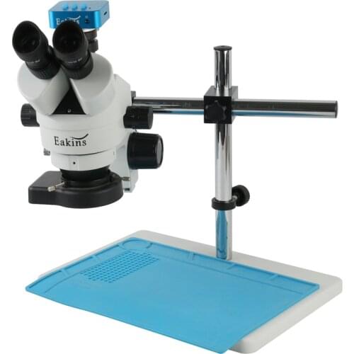 Simul-focal 7-45X Trinocular Stereo Microscope 36MP 2K HDMI USB Digital Video Camera 144 LED Light Boom Arm Stand Repair Mat