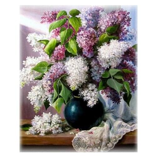 Oneroom Needles, DIY DMC 14CT Unprinted Cross Stitch, Embroidery Kits,Lilac Flowers,Countertops,Home Decor Wall Decoration