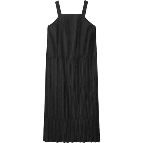 2021 Summer New Spaghetti Strap Solid Folds Long Cotton Loose Dress Fashion Temperament Casual Dress for Women Donsignet