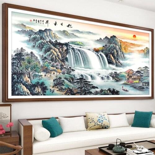 Zozack Cross Stitch Embroidery Mountain Stream Scenery Needlework Sets Tree Landscape Kits Printing pattern DIY Home Decor 11CT