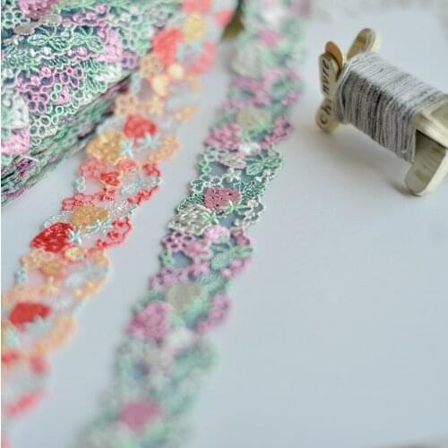 1 Meter/lot Width 3.5cm Green Pink Orange Embroidered Lace Trims Dew Strawberry Sew On Patch Wedding Appliques DIY Garment Decor