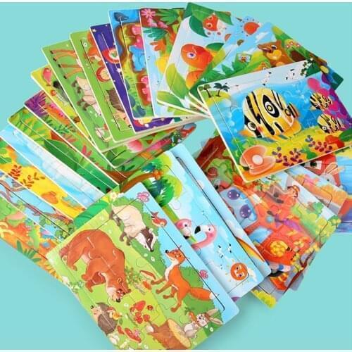 1Pcs 12 Pieces Exquisite Cartoon Painting Jigsaw Puzzle Toys Wooden Childrens Puzzle Gift Baby Early Education Intelligence Toy