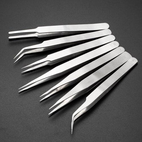 1Pcs Precision Straight Curved Elbow Picking Rhinestones Sequins Decor Eyelash Nail Tweezers Stainless Steel Nail Art Tweezers