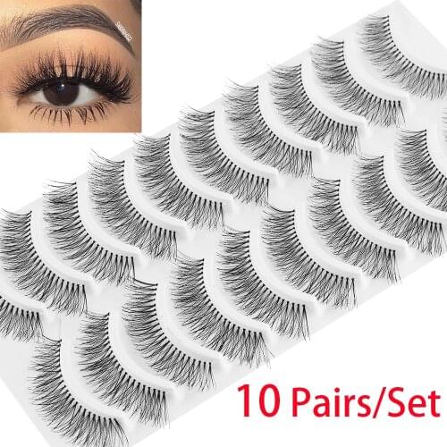 10 Pairs Soft Hair Wispies False Eye Lashes Natural Thick Long Crisscross Eyelashes Extension Handmade Eye Beauty Makeup Tools