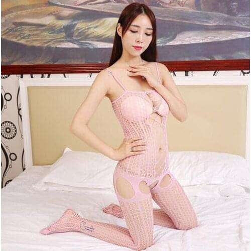 2019 Women Sexy Open Crotch Sleepwear Nightwear Mesh Fishnet Underwear Summer Female Pink Pajama Home Wear Sleep