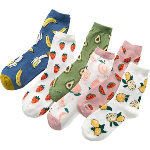 2021 Spring Fruit Socks For Women Lovely Casual Cotton Socks College Style Students Elastic Socks Cartoon Street Skateboard Sox