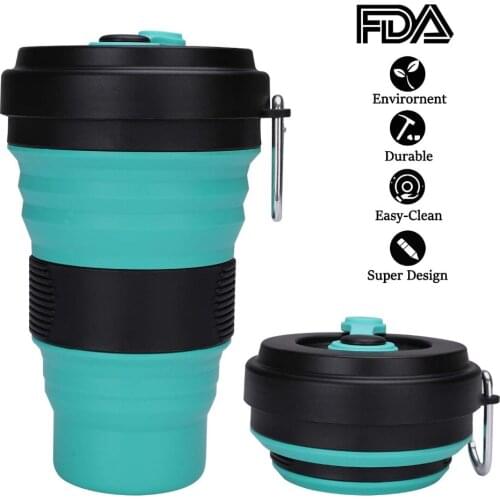 550ml Collapsible Silicone Coffee Cup Mugs Outdoors Travel Foldable Coffee Water Cups Folding Portable Water Bottle Handcup