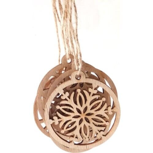 6PCS 6.5cm*7.1cm Christmas Wooden Ornament Unfinished Wooden Tree Ornaments with Ropes for Christmas Gift Hanging Decoration