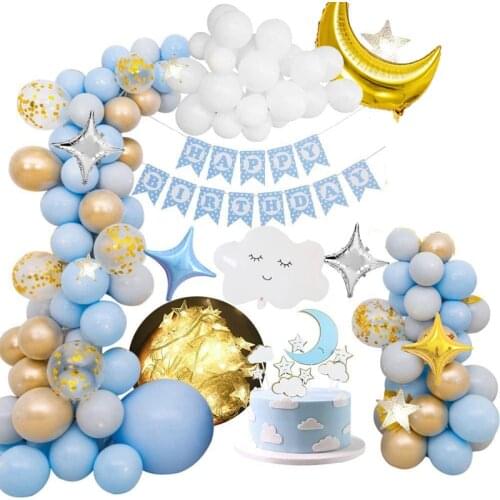 65pcs/Set Blue Sky Theme Birthday Party Decorations Kids Boy Girl Birthday Banner Cloud Balloon With Light 1st Birthday Supplies