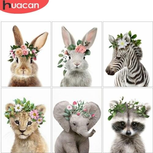HUACAN Diamond Painting Animal Rabbit Home Decoration Full Drill Diamond Embroidery Wreath Mosaic Wall Sticker
