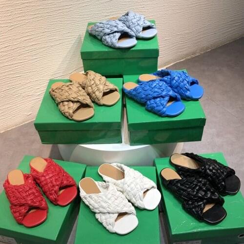 Bailamos Summer Fashion Flat Heel Slippers Brand Design Weave Outdoor Beach Slides Ladies Casual Sandal Shoes Open Toe Flip Flop