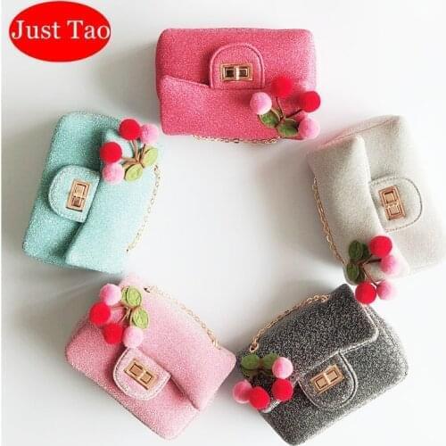 DHL Free Shipping Just Tao Childrens Cherry shoulder bags Kids mini coin wallets Baby girls small purse Shiny phone bag JTD014