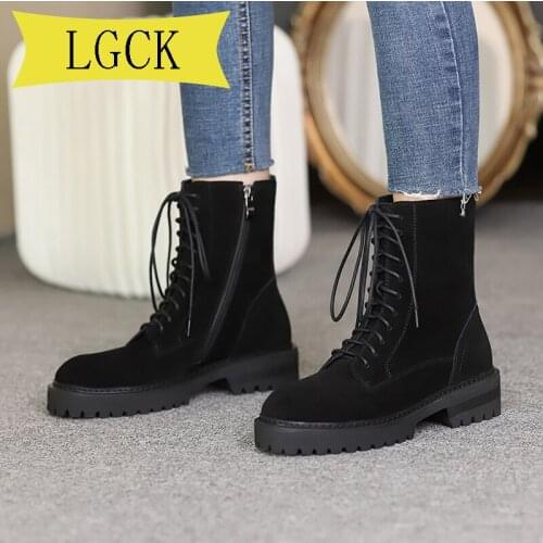 Plus Size 34-40 Cow Suede Ankle Boots Women Flat Platform Short Boots Ladies Shoes Fashion Autumn Winter Boots High Heels Punk