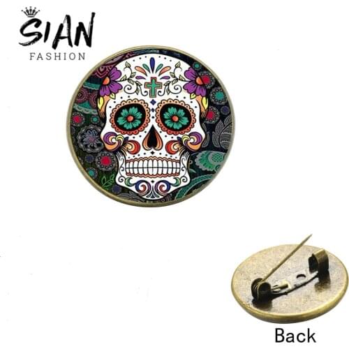 SIAN Hot Classic Mexican Sugar Skull Brooch Day of the Dead Element Collection Brooches for Women Men Jackets Backpack Hat Badge