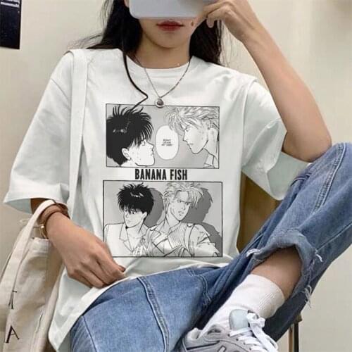 Women T-Shirt Japanese Anime Banana Fish Print Oversized T Shirt Female Cartoon Boys Love Tops Harajuku Short Sleeve Clothes