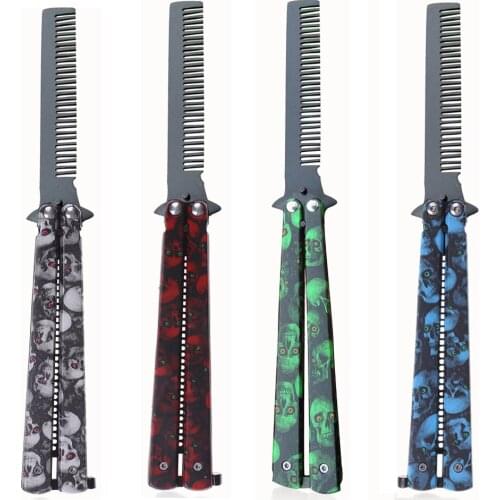 New Hot Butterfly Knife Comb Stainless Steel Foldable Practice Training Butterfly Comb Vintage Skeleton Butterfly Knife Comb