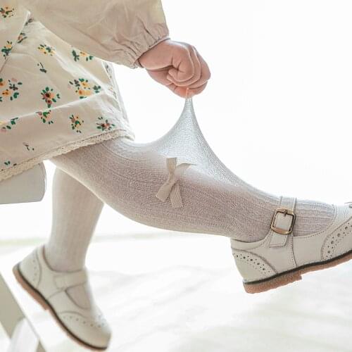 Kids Girls Cotton Ribbed Bow Pantyhose Toddler Child Summer Princess Knit Tights Newborn Infant Thin Mesh Pants Baby Accessories