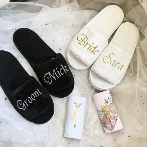 Personalized Team Groom Bride squda tribe spa slippers hen party supplies mother father of bride Groomsman bridesmaid gift