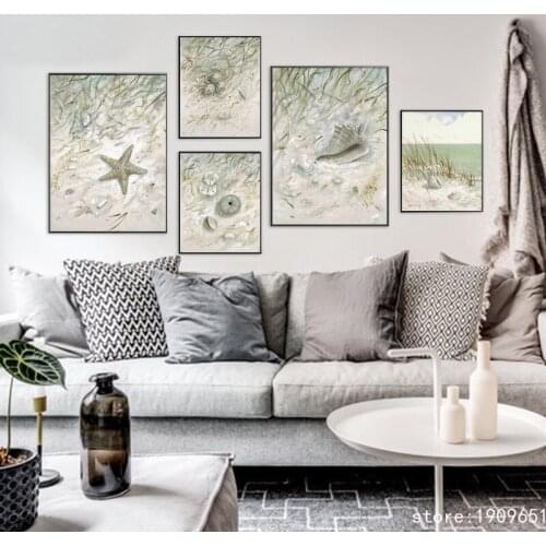 No frame Mediterranean starfish shells scenery canvas printings oil painting printed on cotton wall art decoration picture