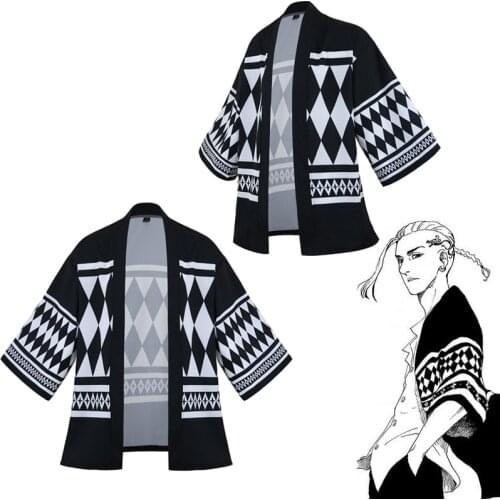 Kimono Anime Tokyo Revengers Cosplay Costumes Ken Ryuguji Black White Tops Hanagaki Takemichi Tokyo Printing Haori Coats