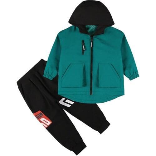 Kids Boys Spring / Autumn suits letter cartoon printed hooded jacket + 2pcs sets of new casual trousers big virgin suit