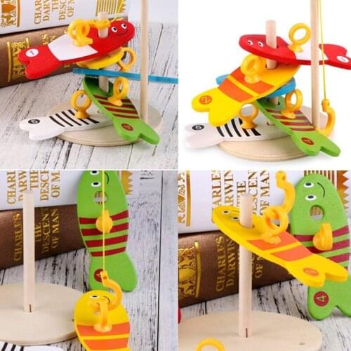 Colorful Wooden Fishing Digital Toys Baby Kids Fish Set Column Blocks Game Children Cute Early Educational Cartoon Toy