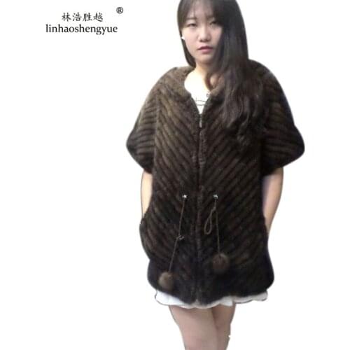 Linhaoshengyue Natural Half Sleeve Weave Mink Fur