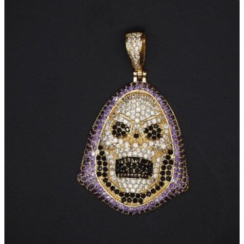 High-quality skull bone ice cream pendant two-color euro-american hip-hop zircon inlaid copper jewelry mens necklace hip-hop st