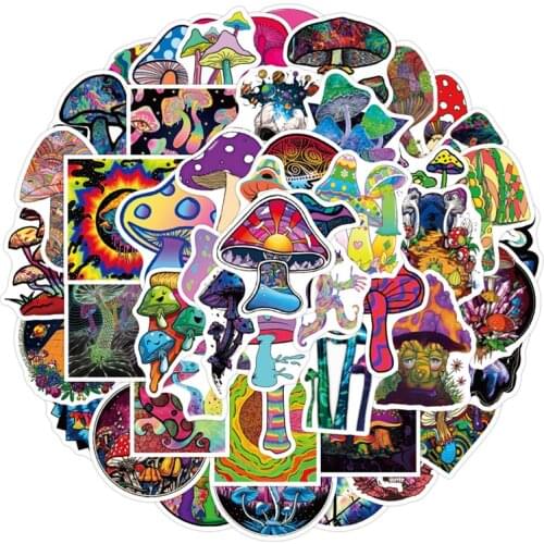 50pcs Mushroom Rainbow Color Cartoon Animation Sticker ForComputer Motorcycle Skateboard Guitar Toy Game Machine Children Gift