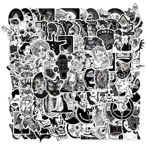 10/30/50PCS/ Black and White Punk Graffiti Laptop Guitar Motorcycle Luggage Skateboard Bike Waterproof Sticker Wholesale