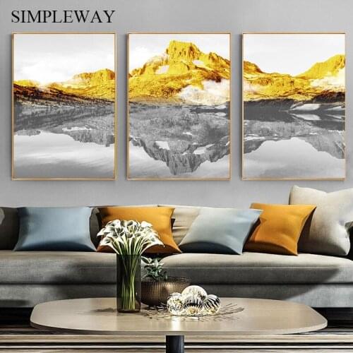 Golden Mountain Hill Landscape Poster Abstract Print Wall Art Canvas Painting Nordic Decoration Picture Modern Living Room Decor