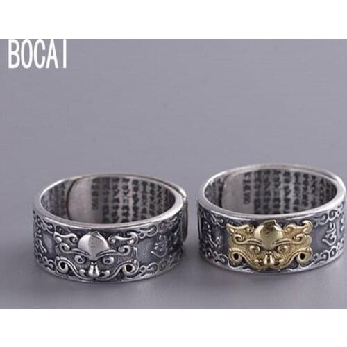 New 100% S925 silver six-word mantra brave troops heart scripture silver ring for female mans silver ring womans silver ring