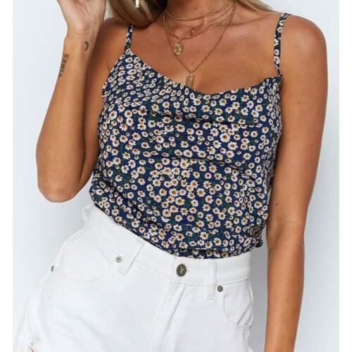 New 2021 Summer Hot Womens Floral Print Suspender Vest Bottoming Chiffon Shirt Top Fashion Sexy Party Leopard Zebra Pattern