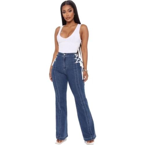 Autumn High Waist Jeans Plus Size Ladies Push Up Trousers Bell Bottom Jeans Pants Women Flare Streetwear Free Shipping Dark Blue