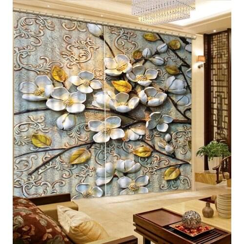 Relief curtains Luxury Living Room Curtains 3D Curtains For The Bedroom Kitchen Modern Window flower curtains