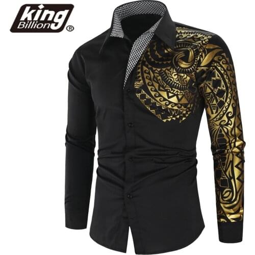 Luxury Gold Black Shirt Men New Slim Fit Long Sleeve Camisa Masculina Gold Black Chemise Homme Social Men Club Prom Shirt