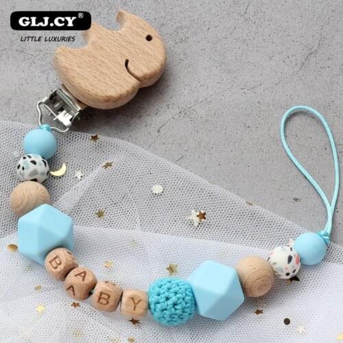 Pacifier Clips Safe Teething Chain Baby Wood Teether Eco-friendly Dummy Clips Holder Personalized Name